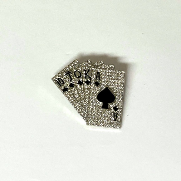 Jewelry - Brooch- rhinestones & blk enamel paint on poker cards. Silvertone NIP, 1.5”x1.5”